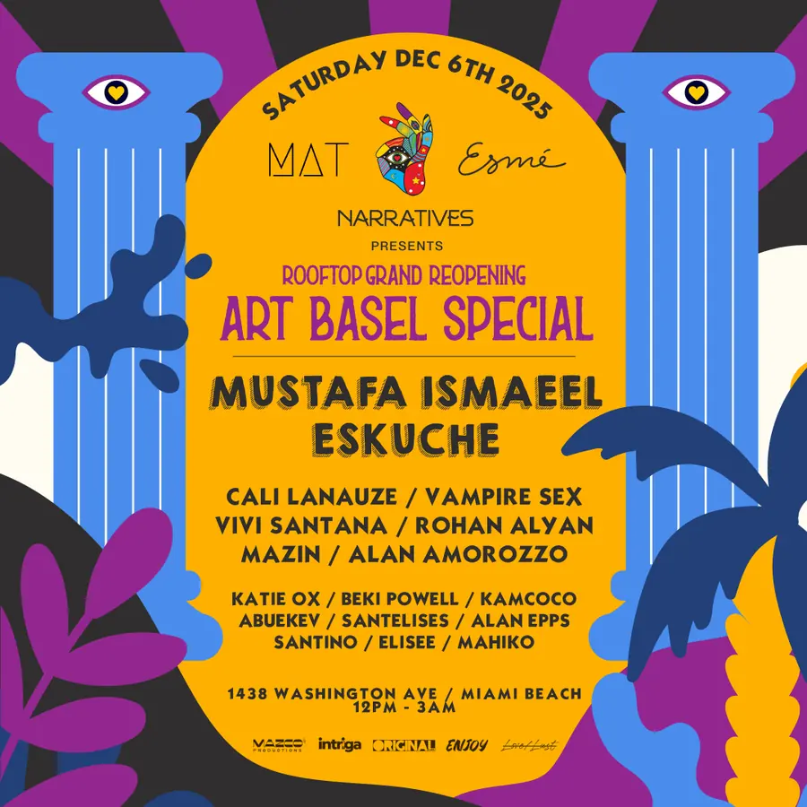 Flyer — Intriga Collective, Art Basel Special at Esmé Miami Beach, Sat 6 Dec 2025