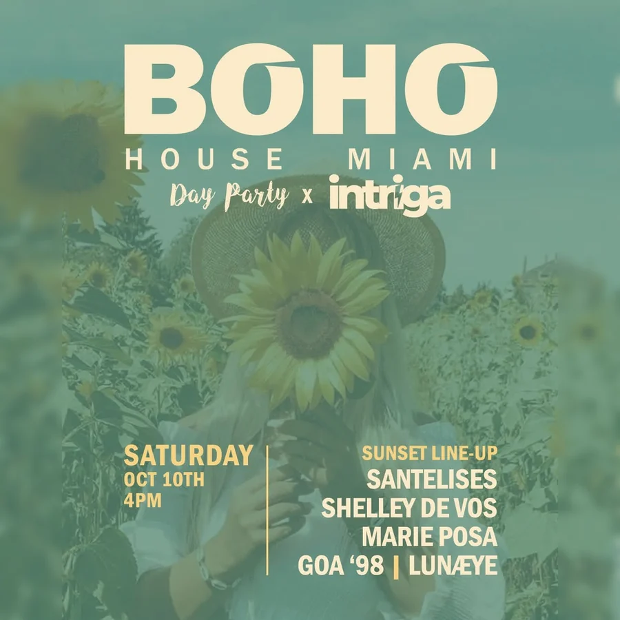 Flyer for Intriga Collective, INTRIGA x BOHO House: Day Party Vol. 2 at BOHO House Miami, Saturday, October 10