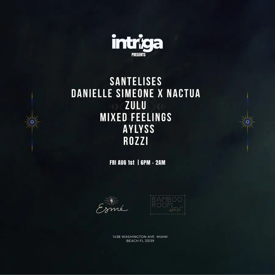 Flyer — Intriga Collective, Intriga at Bamboo Room at Bamboo Room · Esmé, Fri 1 Aug 2025