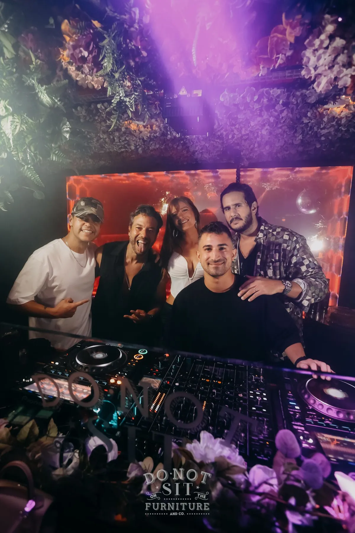 The Intriga Collective crew behind the decks at Do Not Sit On The Furniture, Miami Beach